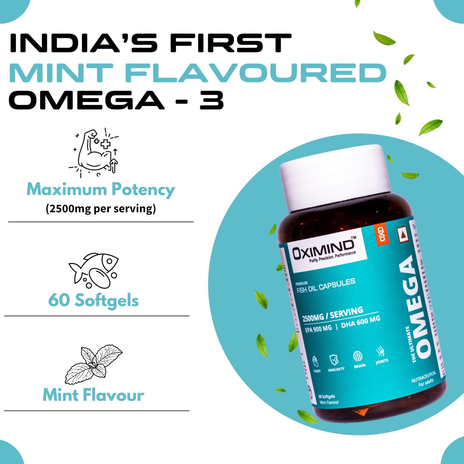 Oximind The Ultimate Omega Fish Oil Capsules, 2500mg Triple Strength, EPA